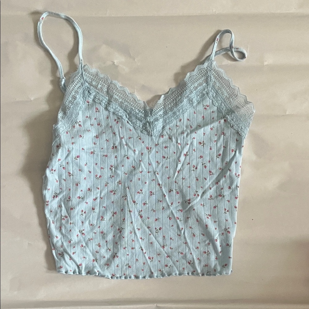 No Boundaries Light Blue Floral Cami with Lace
